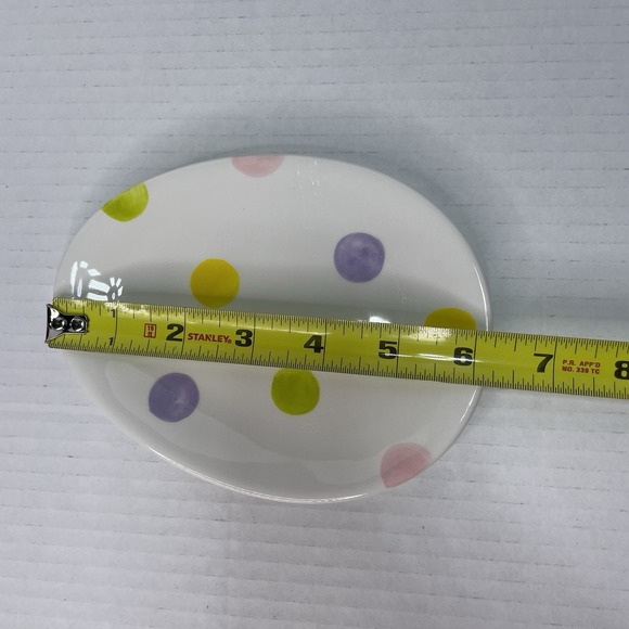 Set 6 Tag Pastel Polka Dot Easter Egg Oval Shape Appetizer Dessert Plates 6" - Picture 5 of 6